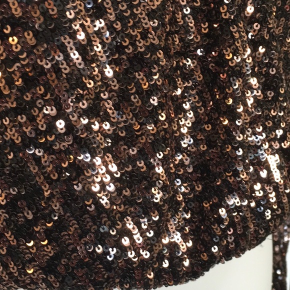 FIFTEEN TWENTY SEQUIN WRAP BLOUSE TOP LONG SLEEVES GOLD AND BROWN SIZE XS - Picture 5 of 11